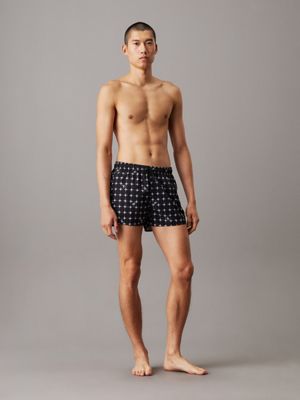 diffused logo grid black aop short drawstring swim shorts - ck monogram for men calvin klein jeans