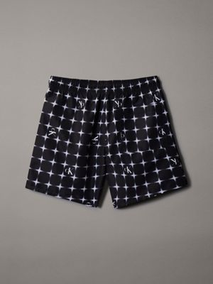 diffused logo grid black aop boys swim shorts - ck monogram for boys calvin klein jeans