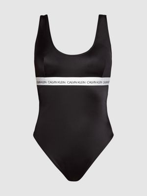 black scoop neck swimsuit