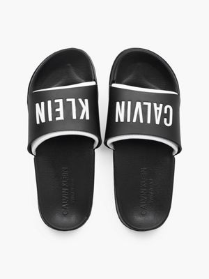 black leather sliders womens