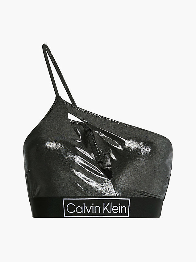 black one shoulder bikini top - core festive for women calvin klein