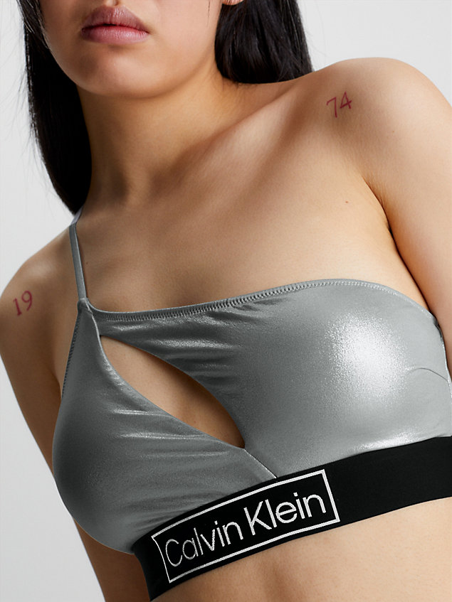 grey one shoulder bikini top - core festive for women calvin klein