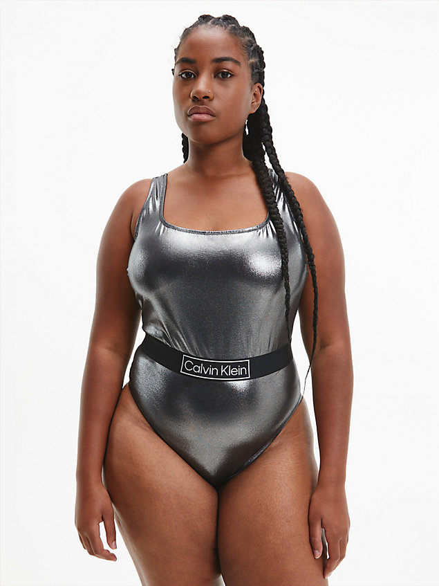 black plus size scoop neck swimsuit - core festive for women calvin klein