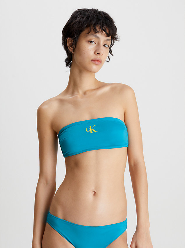 parte de arriba de bikini estilo bandeau - ck monogram blue de mujer calvin klein