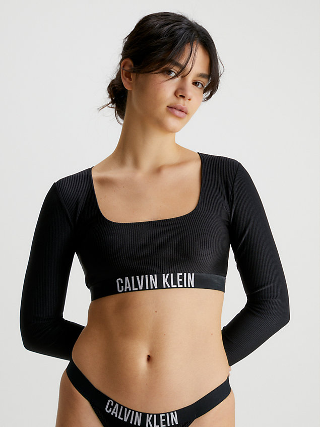 black rashguard bikini-top für damen - calvin klein
