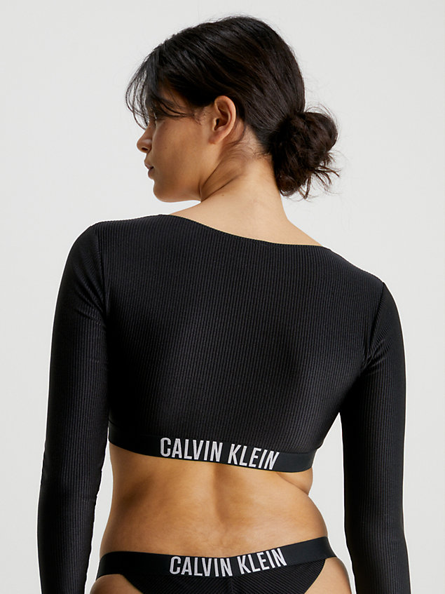 top bikini in maglia tecnica manica lunga da surfista black da donna calvin klein