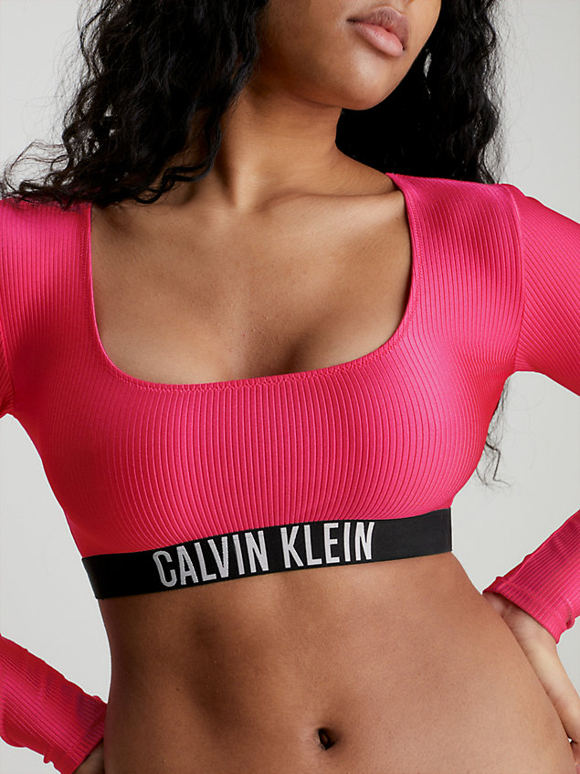 top bikini in maglia tecnica manica lunga da surfista pink da donna calvin klein