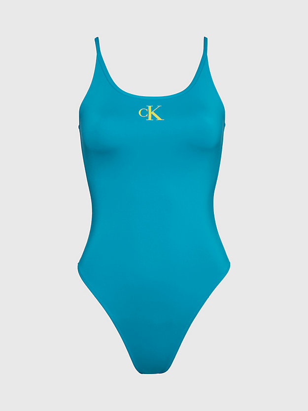 CLEAR TURQUOISE Scoop Neck Swimsuit - CK Monogram for women CALVIN KLEIN