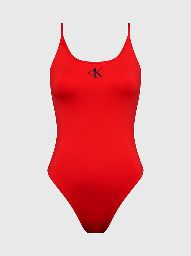 Cajun Red Scoop Neck Swimsuit - CK Monogram undefined women Calvin Klein