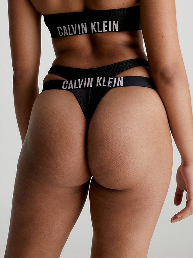 PVH BLACK Thong Bikini Bottoms - Intense Power for women CALVIN KLEIN