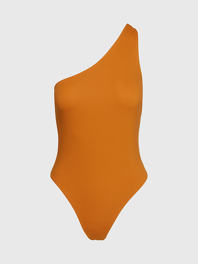 brown one shoulder swimsuit - core archive for women calvin klein