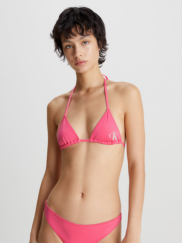 micro top bikini a triangolo - ck monogram pink flash da donna calvin klein