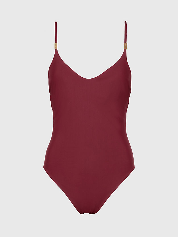 deep cranberry open back swimsuit - core solids for women calvin klein