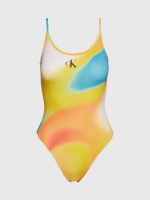 CK Monogram Scoop Back One Piece Swimsuit