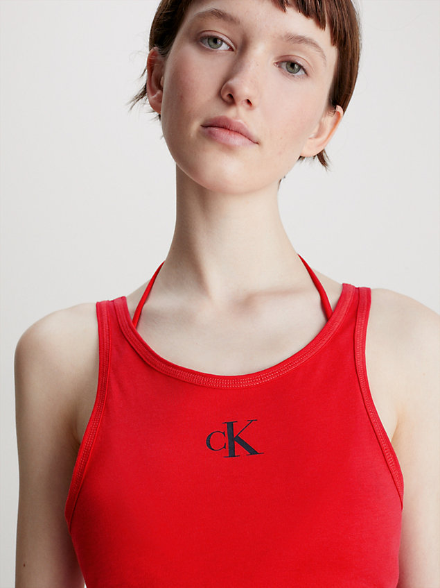 camiseta de tirantes de playa cropped - ck monogram red de mujer calvin klein