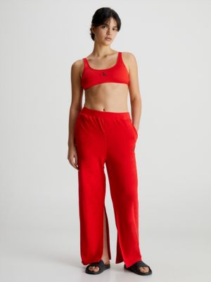 Calvin Klein Towelling Beach Pants - CK Monogram - S - Red - Women