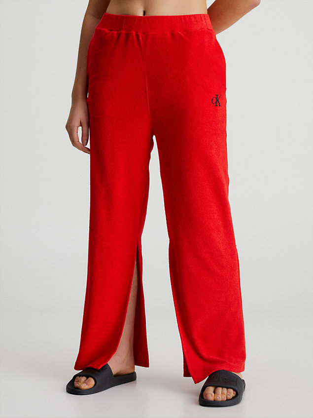 pantalon de plage en tissu éponge - ck monogram red pour femmes calvin klein