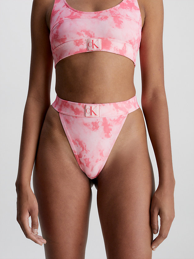 ck tie dye pink aop high leg bikini bottoms - ck authentic for women calvin klein