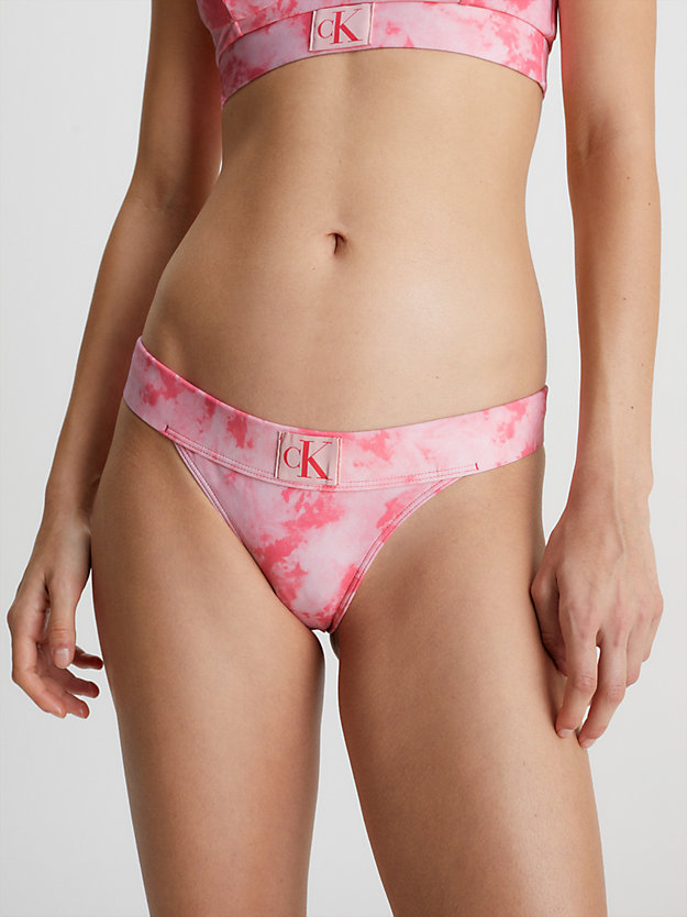 ck tie dye pink aop brazilian bikini bottoms - ck authentic for women calvin klein