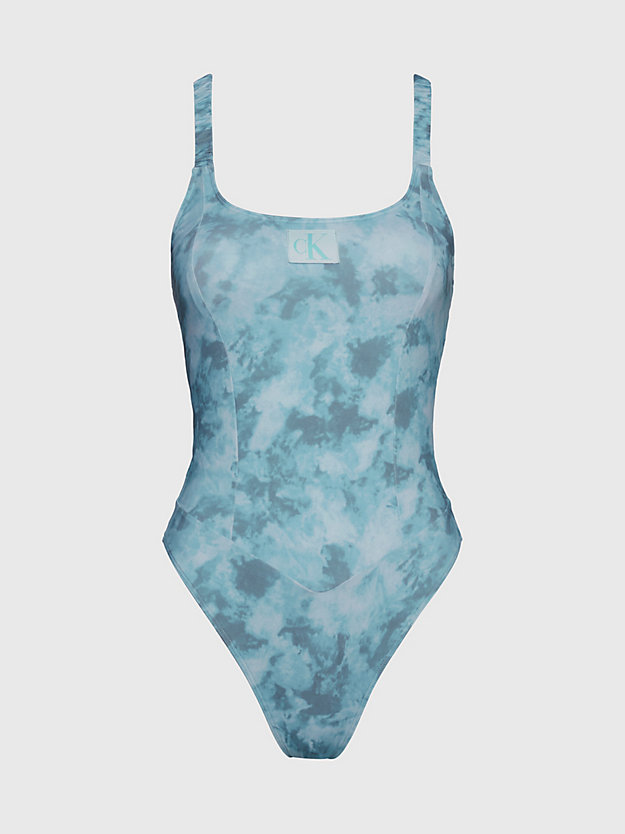 ck tie dye blue aop open back swimsuit - ck authentic for women calvin klein
