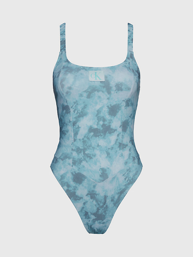 blue badeanzug mit offenem rücken – ck authentic für damen - calvin klein