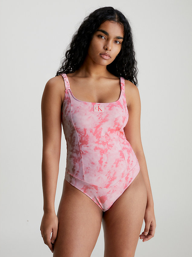 pink badeanzug mit offenem rücken – ck authentic für damen - calvin klein