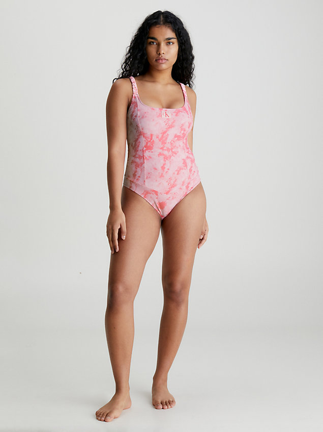pink badeanzug mit offenem rücken – ck authentic für damen - calvin klein