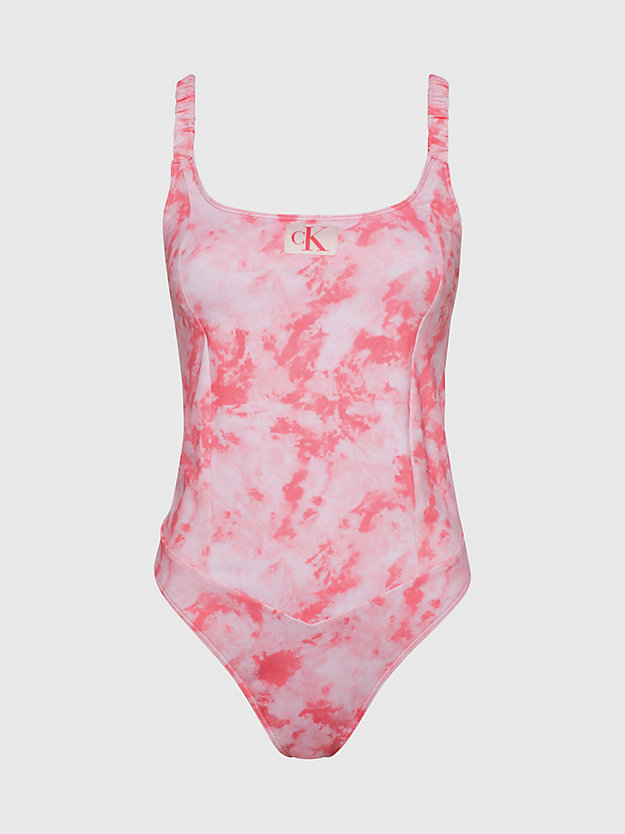 ck tie dye pink aop open back swimsuit - ck authentic for women calvin klein
