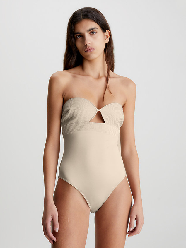 beige halter neck swimsuit - structured for women calvin klein