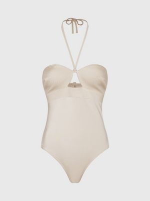 beige halter neck swimsuit - structured for women calvin klein