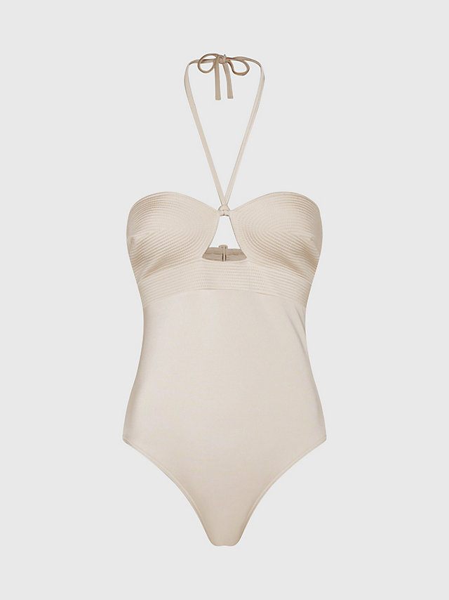 Stony Beige Neckholder-Badeanzug – Structured undefined Damen Calvin Klein