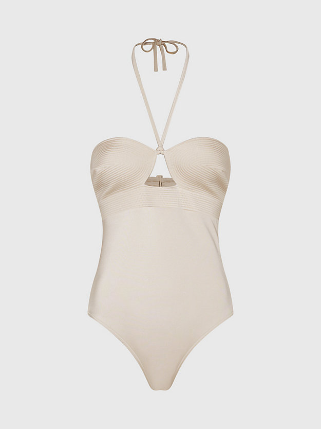 stony beige halter neck swimsuit - structured for women calvin klein