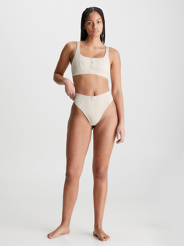 white sand high waisted bikini bottoms - ck monogram rib for women calvin klein