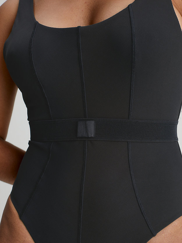 PVH BLACK Badeanzug mit tiefem Rückenausschnitt – CK Monogram Rib für Damen CALVIN KLEIN