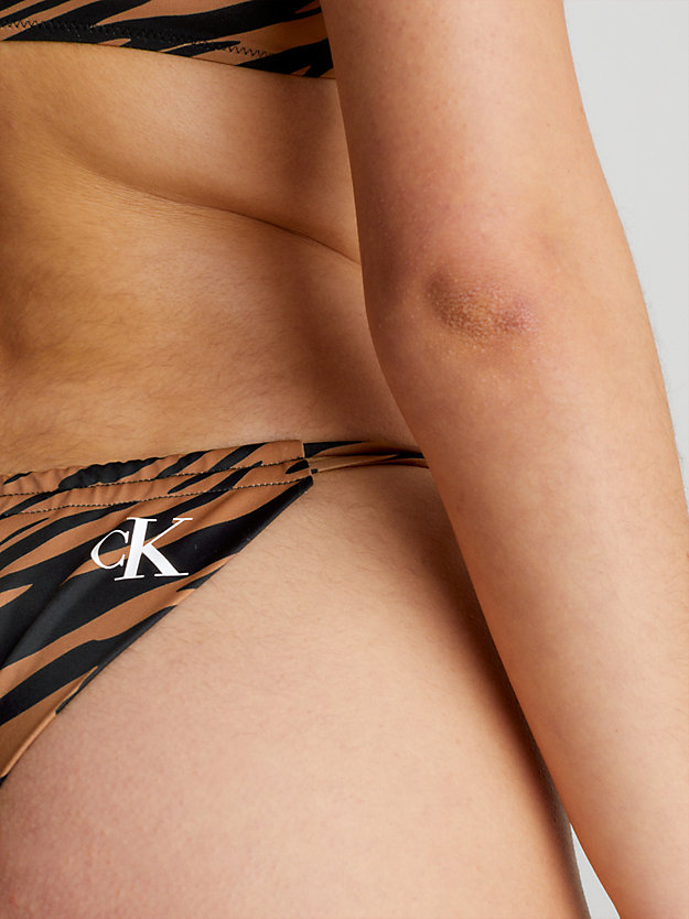 ecom brown zebra aop tie side bikini bottoms - ck print for women calvin klein