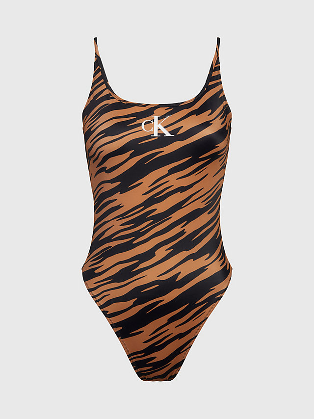 Ecom Brown Zebra Aop Scoop Back Badeanzug – CK Print undefined Damen Calvin Klein
