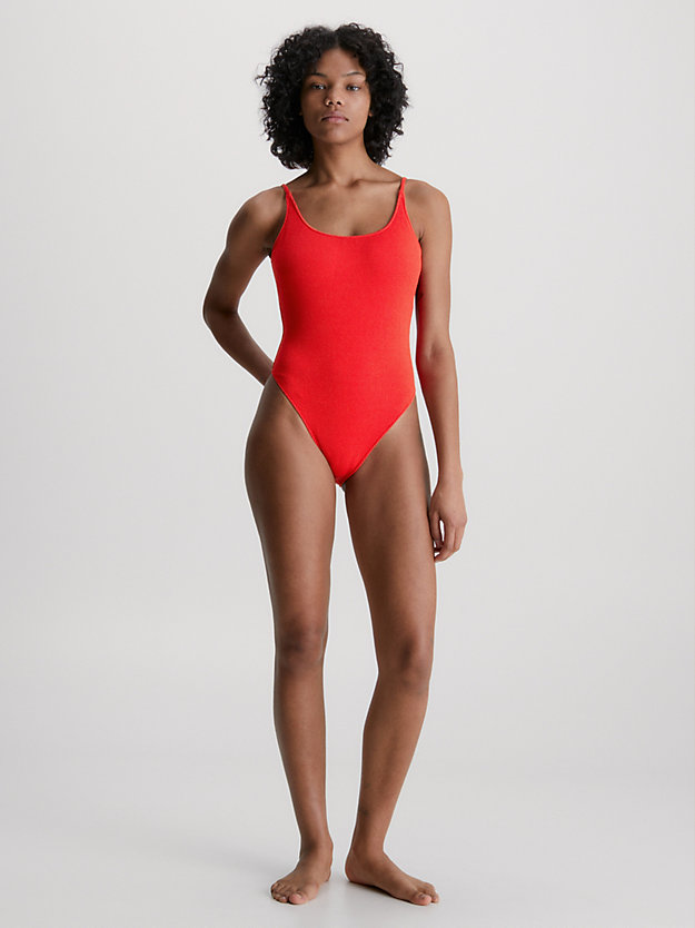 cajun red scoop back swimsuit - ck texture for women calvin klein