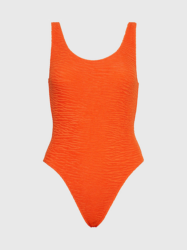 coral orange uitgesneden badpak - ck texture voor dames - calvin klein