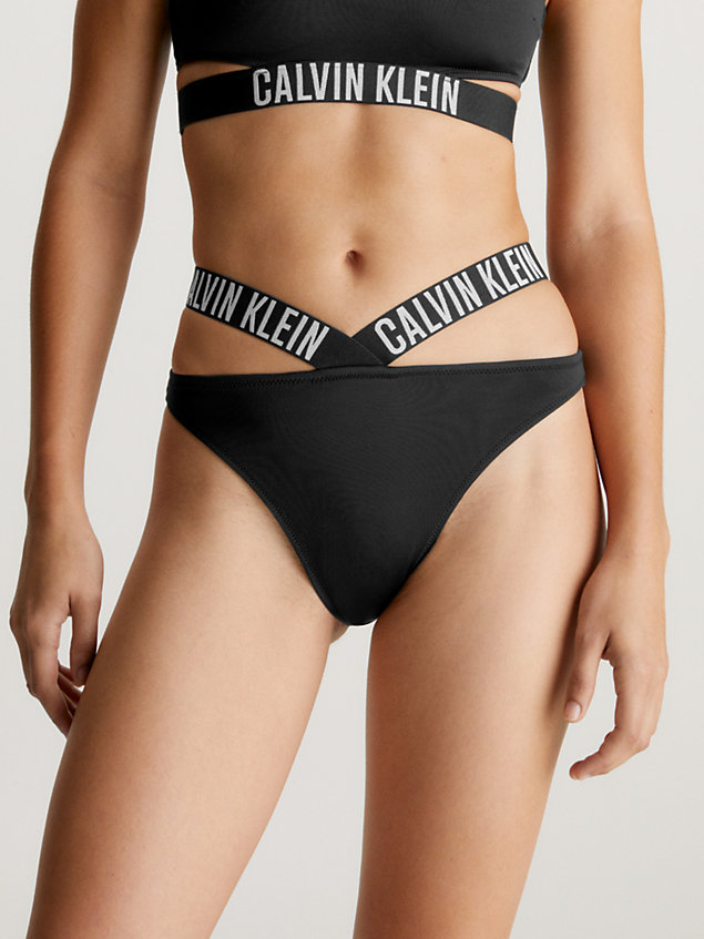 black bikinibroekje met hoge beenuitsnijding - intense power voor dames - calvin klein