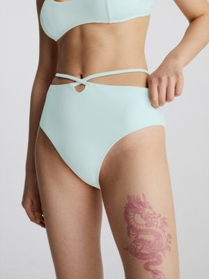 Green Textured High Waisted Bikini Bottoms