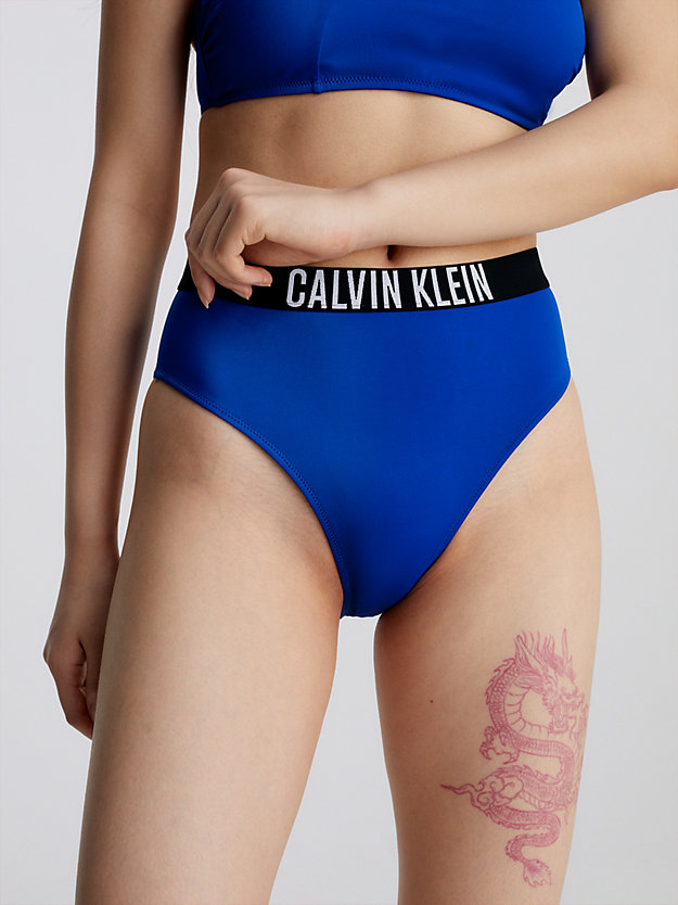 bistro blue high waisted bikini bottoms - intense power for women calvin klein