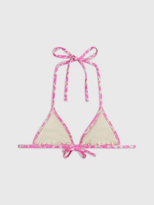 ck leopard pink aop micro triangle bikini top - ck leopard for women calvin klein