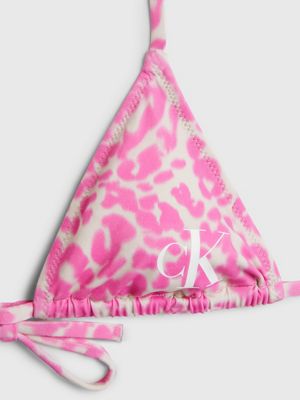 ck leopard pink aop micro triangle bikini top - ck leopard for women calvin klein