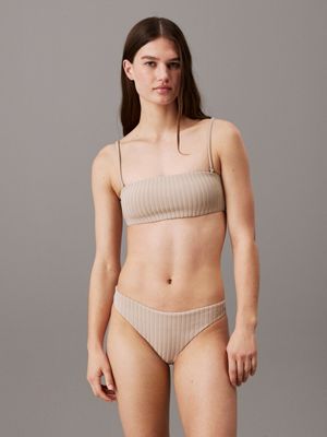 beige bandeau bikini top - archive rib for women calvin klein