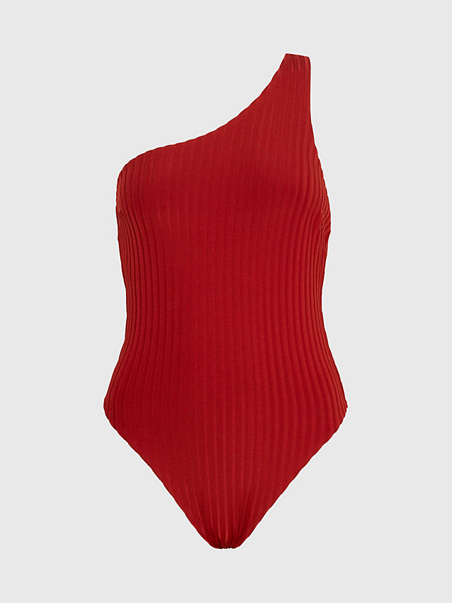 red one shoulder badpak - archive rib voor dames - calvin klein