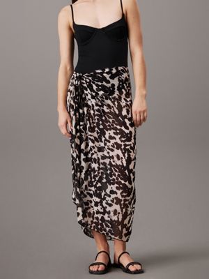 black printed cotton modal pareo for women calvin klein