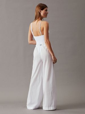 White Wide Leg Beach Cotton Pants