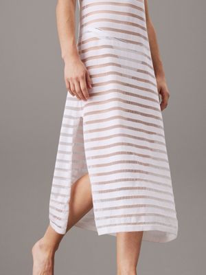 pvh classic white sheer stripe knit beach dress for women calvin klein