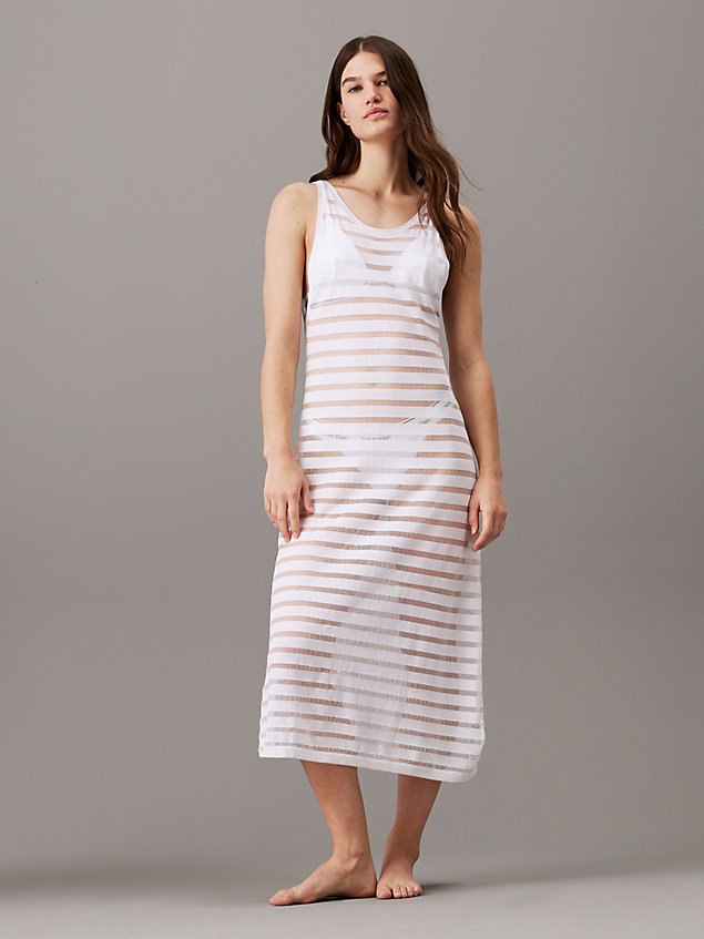 white sheer stripe knit beach dress for women calvin klein