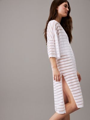 pvh classic white sheer stripe knit beach kaftan for women calvin klein